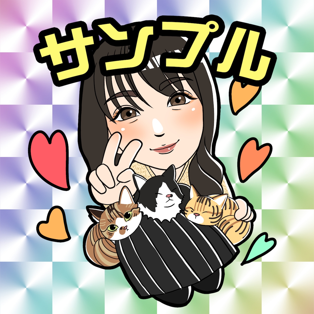 ポップな可愛いシール風イラスト描きます キャッチーな似顔絵でプレゼントやオリジナルグッズに！ イメージ9