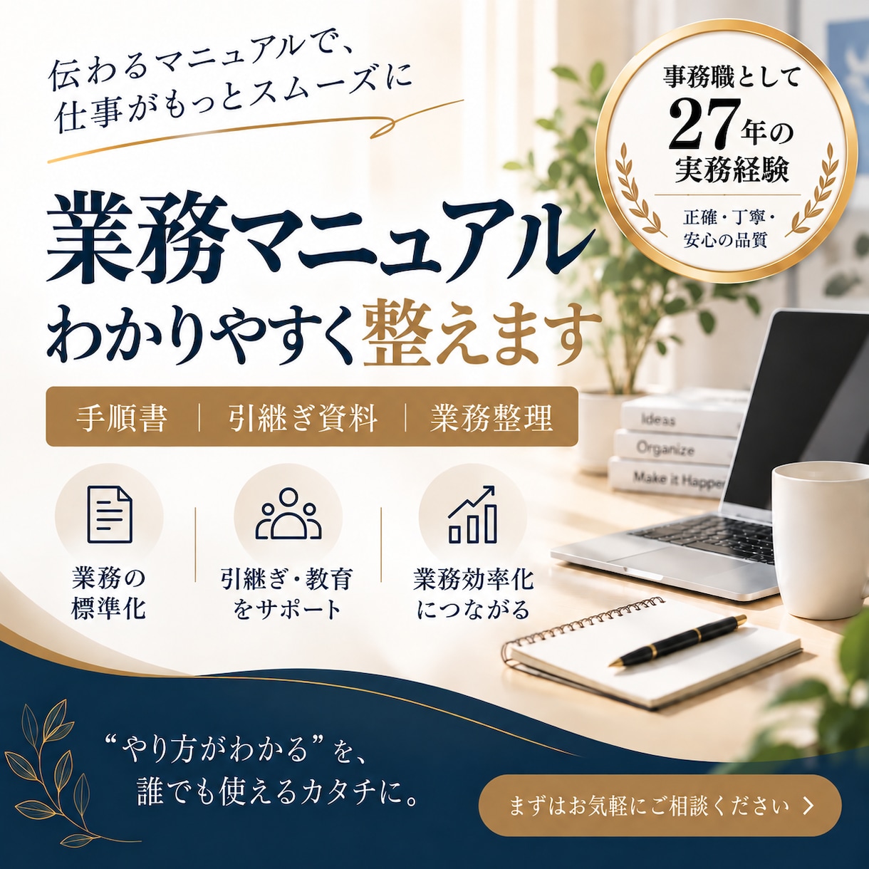 業務を整理してわかりやすいマニュアルを作成します 属人化した業務を、誰でも使いやすい形に整えます イメージ1