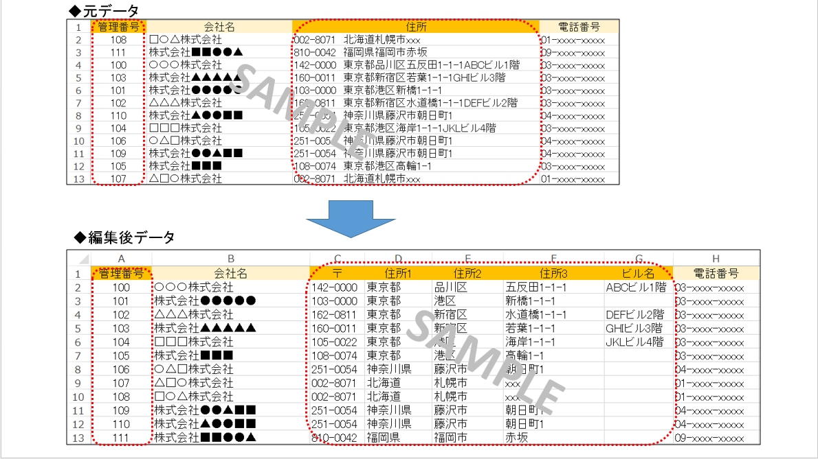 エクセル 住所録・名簿ファイルを整理します 住所や商品情報などExcelを見やすく管理したい方へ！！ イメージ2