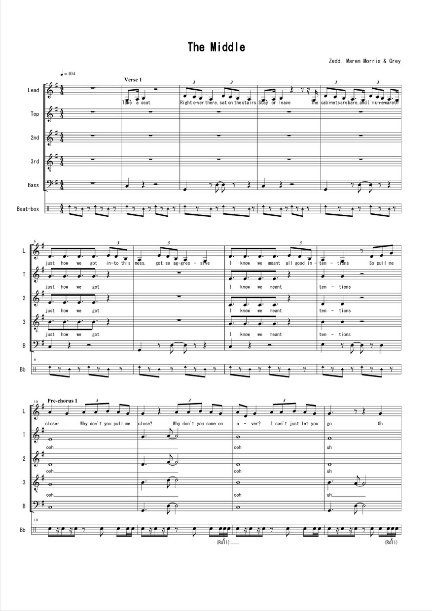 編曲実績80曲超！ご希望のアカペラ楽譜作成します ★歌詞付 / Drum譜入力・難易度調整など柔軟に対応 イメージ2