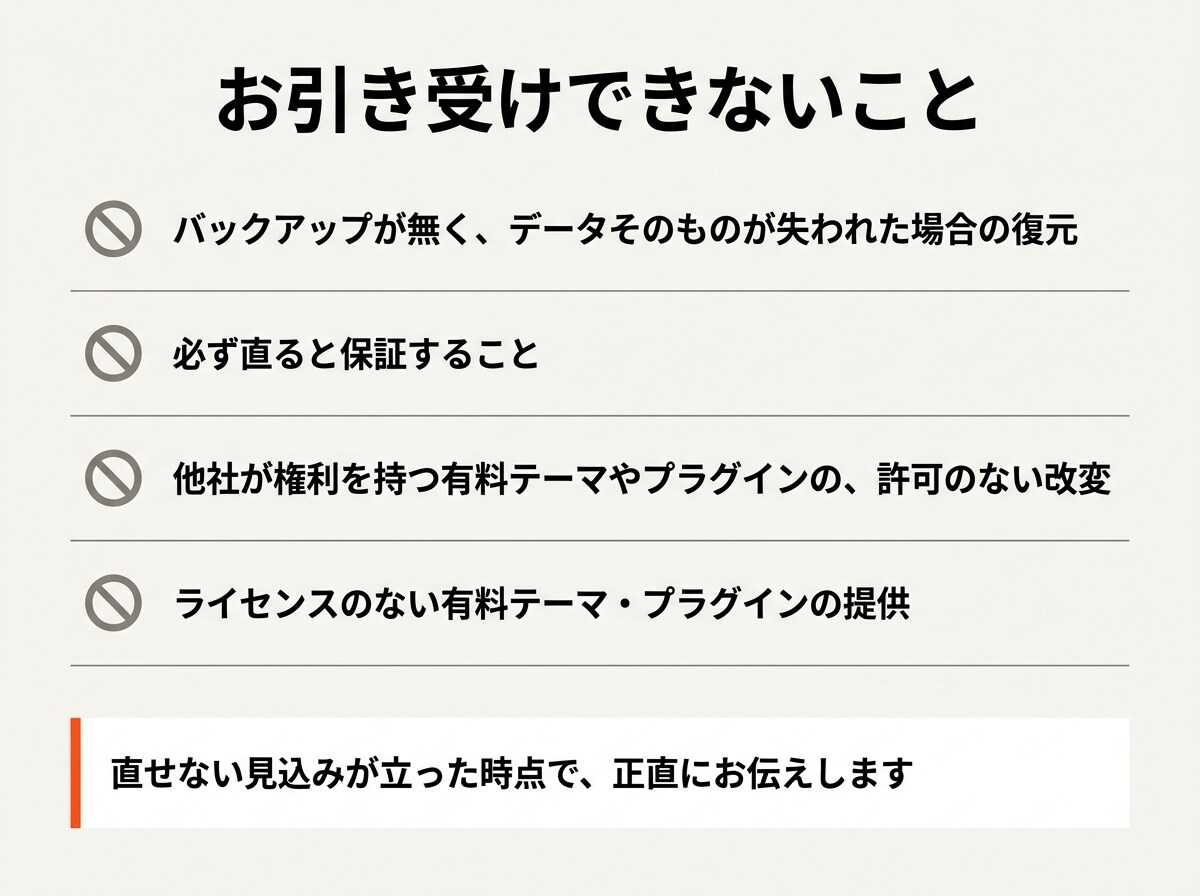 WordPressの不具合を復旧・修正します 白い画面・500エラー・ログイン不可・表示崩れに対応 イメージ7