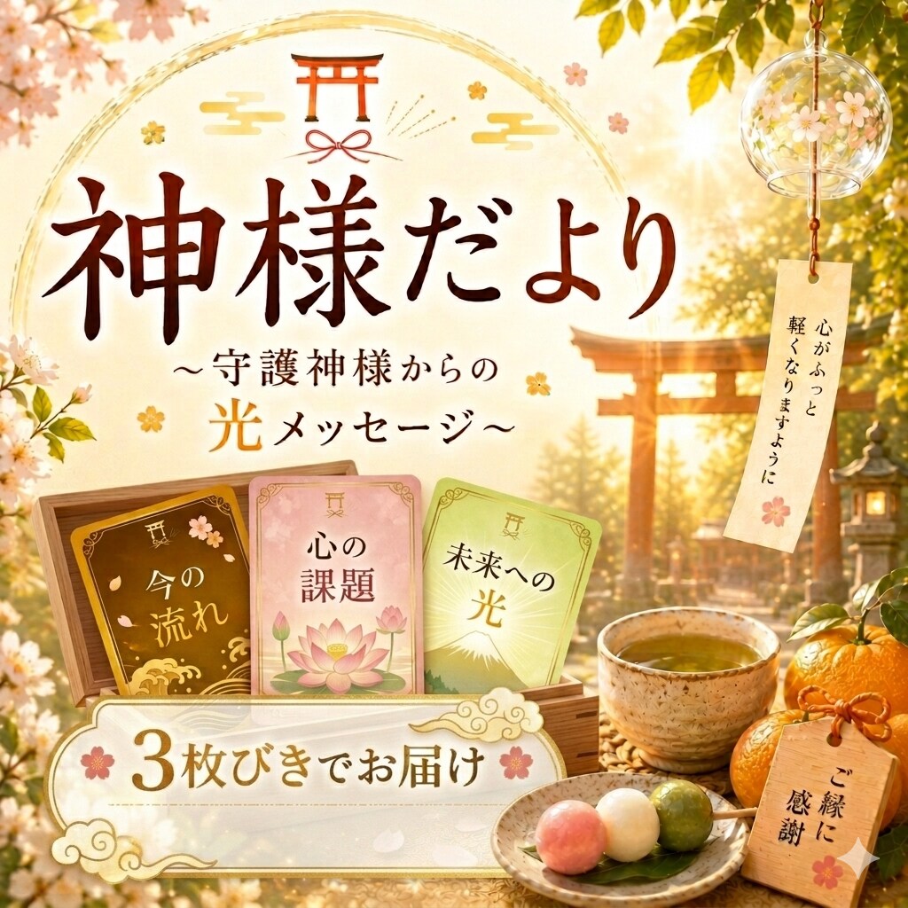 三つの神様だより⛩️心を整える導きを届けます ☯️✧現在✧課題✧未来をやさしく整える3枚引きです♡♢♤♧ イメージ1