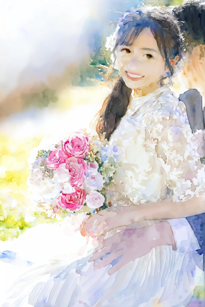 水彩画風の似顔絵イラストを作成します 写真をもとにあたたかみのあるイラストを作成 イメージ2