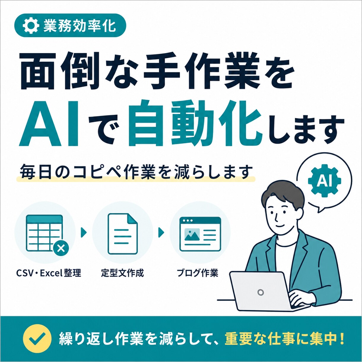 面倒な手作業をAIで自動化します 面倒な手作業をAIでラクに効率化 イメージ1