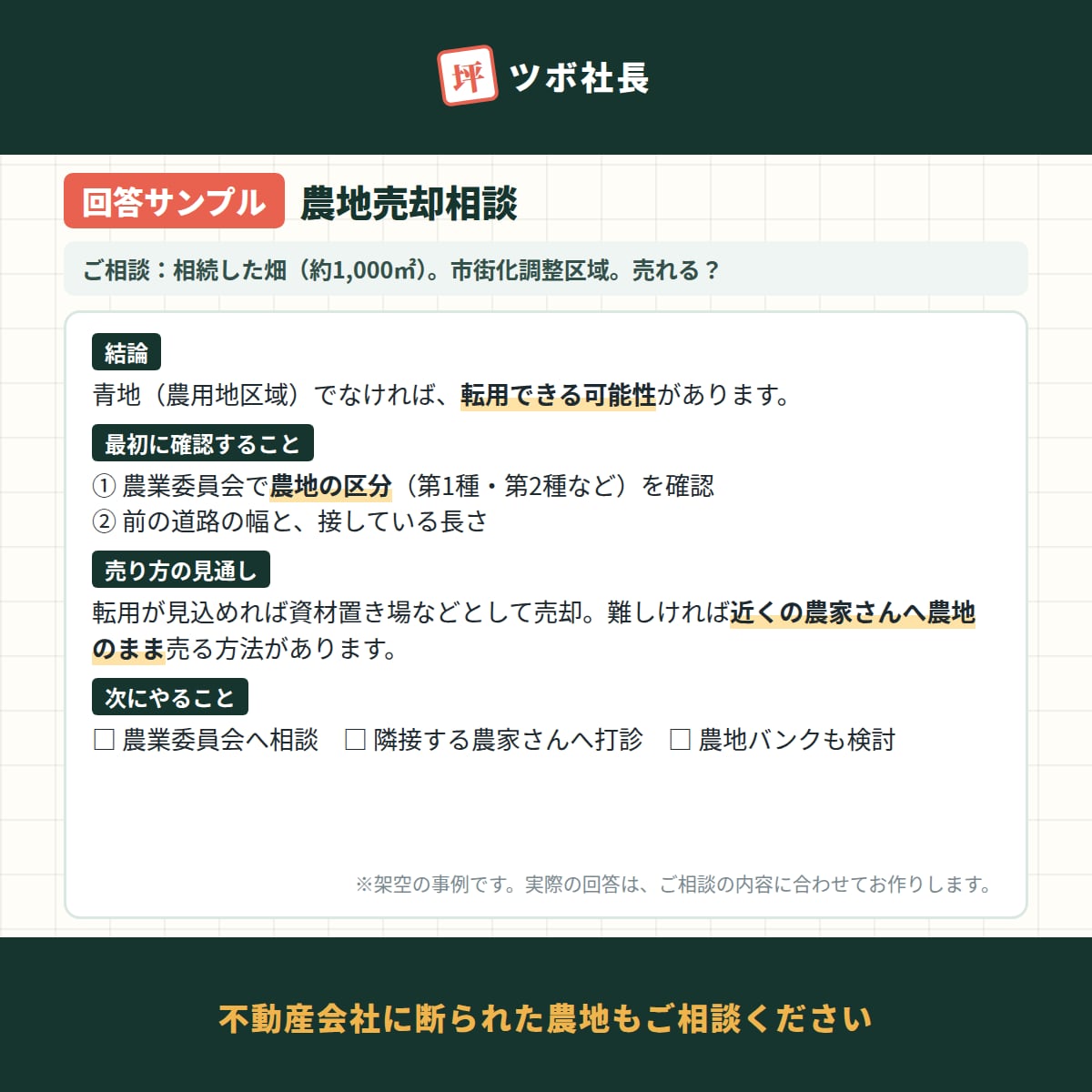 相続農地、売れる？転用できる？宅建士が助言します 市街化区域か・青地か。売り方の道筋を整理します イメージ5
