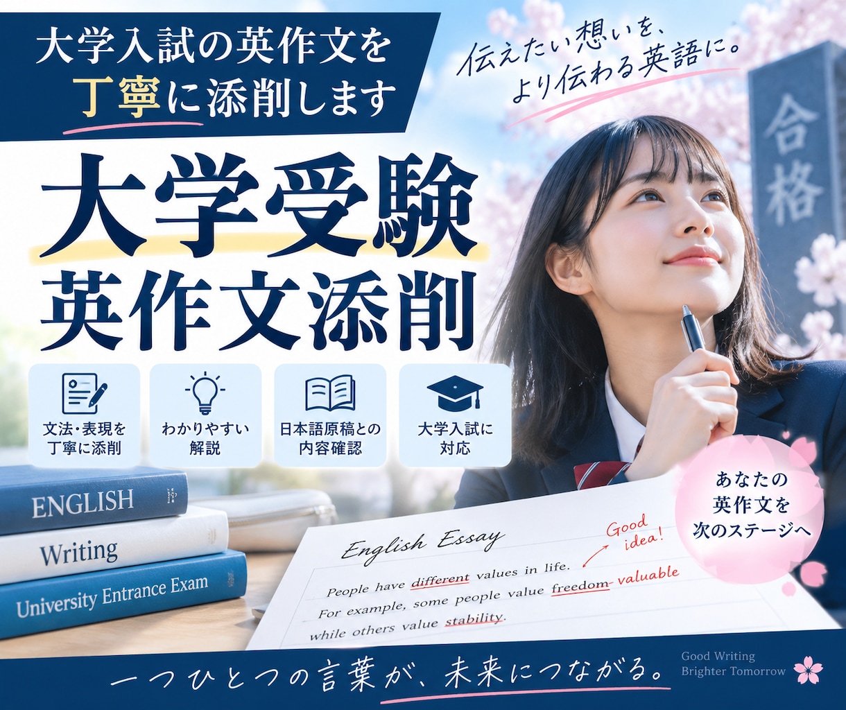 大学入試の英作文・自由英作文を添削します 文法だけでなく、自然な入試英文に整えます イメージ1