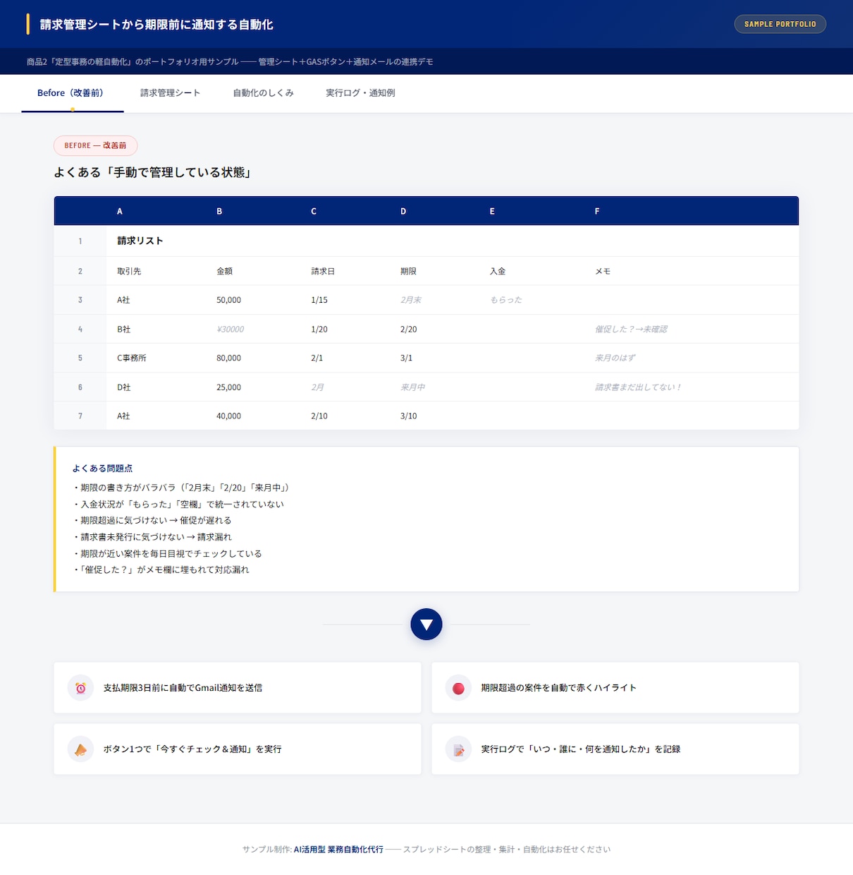 GASで定型事務を軽自動化お手伝いいたします 毎日の手作業をボタン1つで実現します。 イメージ2