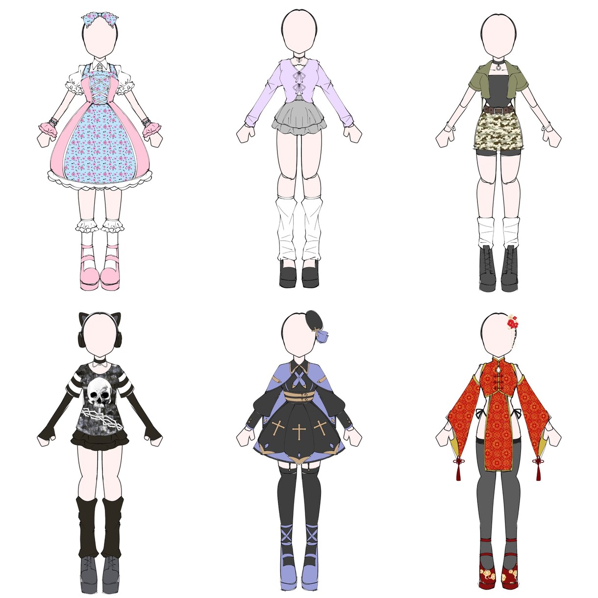 キャラクターの衣装デザインします 私服系からアイドル系などシンプルなものから華やかなものまで！ イメージ1
