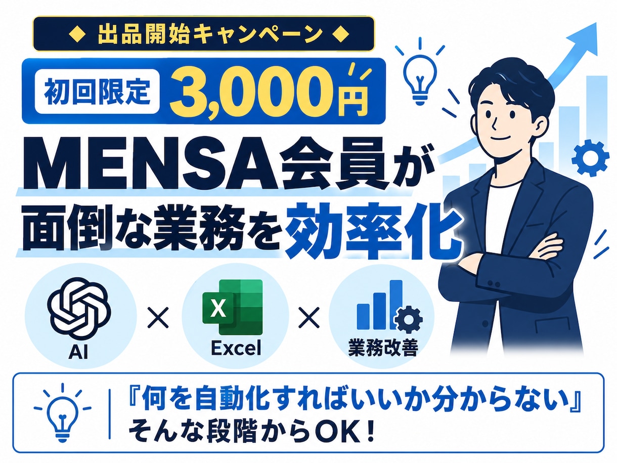 面倒な業務を整理・分析し効率化します AI・Excelで今の仕事をもっと楽にする方法を提案 イメージ1
