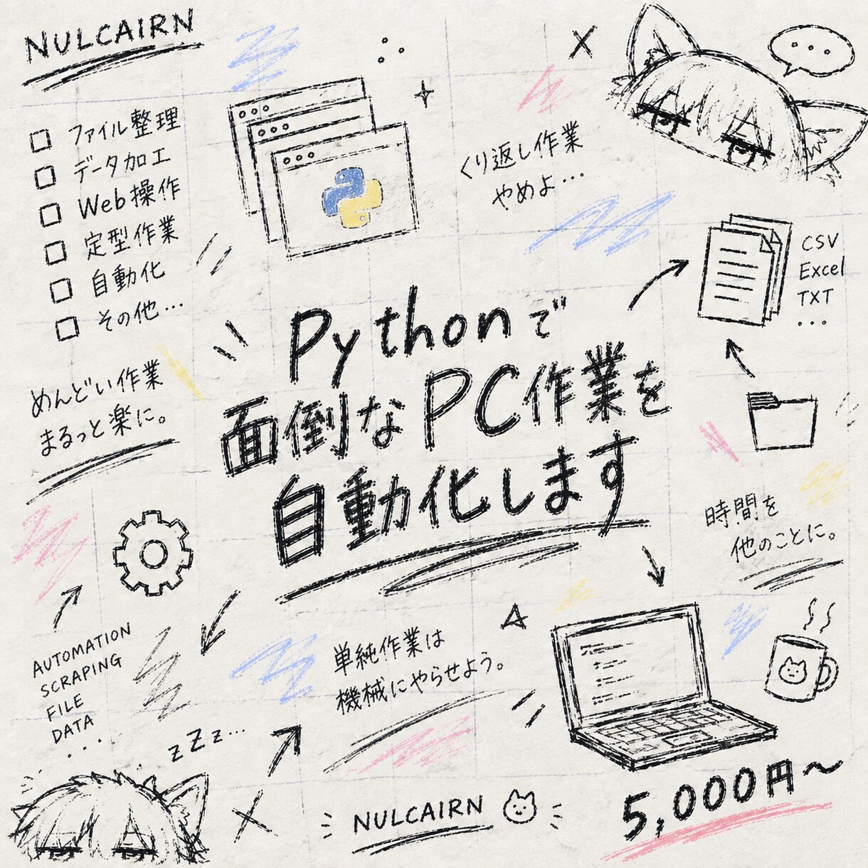 面倒なPC作業をPythonで自動化します 定型作業・ファイル処理・Web操作などをまとめて楽にします イメージ1