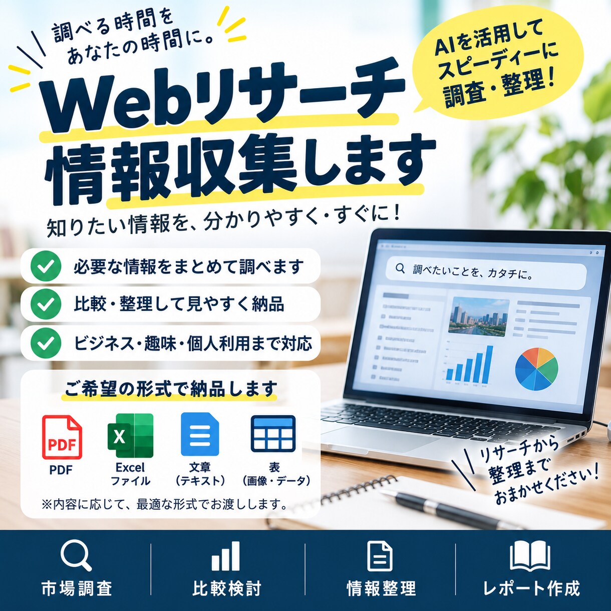 Webリサーチ・情報収集します AI活用で情報を比較・整理します イメージ1