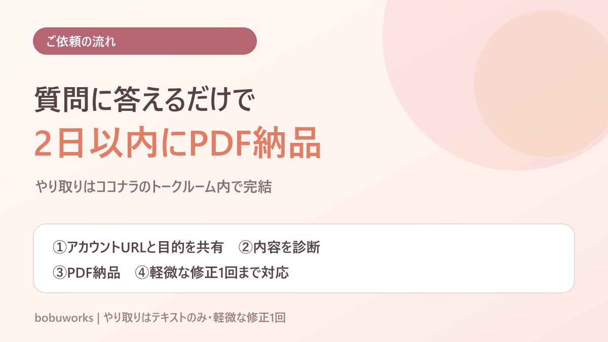 インスタ初心者のプロフィールを診断します 改善文3案と投稿テーマ5案をPDFで納品 イメージ3