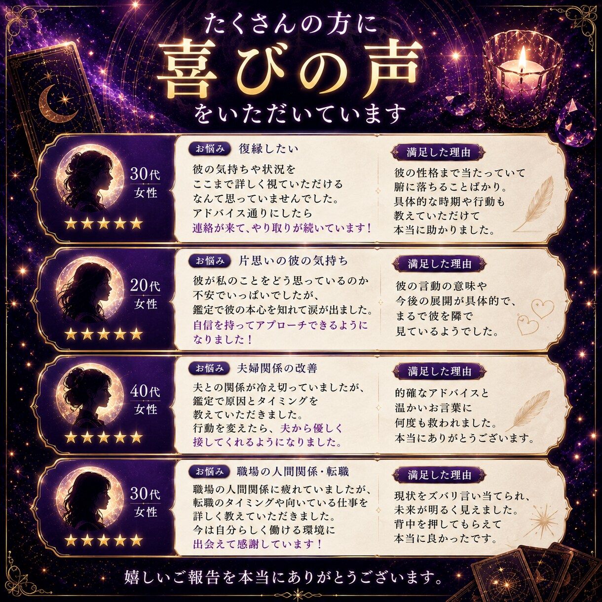 復縁したい相手の気持ちを霊視×タロットで鑑定します 相手の本音・状況・復縁の流れを霊視×タロットで丁寧に読みます イメージ3