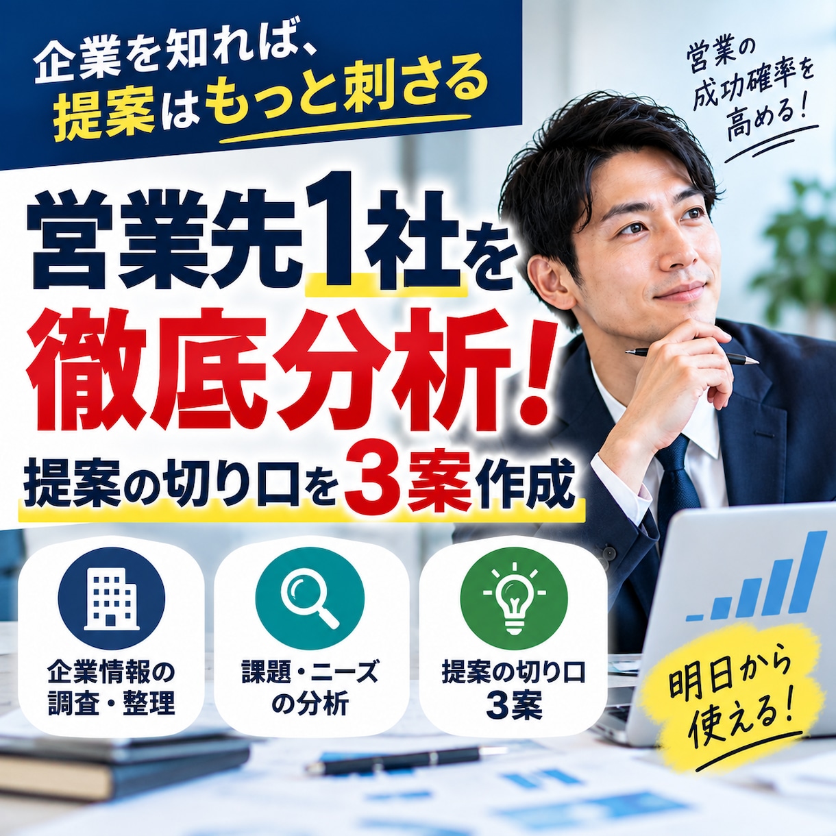 営業先を徹底分析！提案の切り口を3案作ります 営業前の企業研究をまるごと効率化 イメージ1