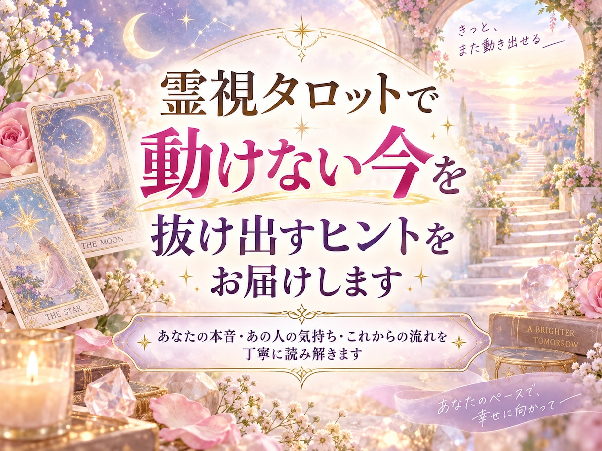 霊視タロットで動けない今を抜け出すヒントを届けます あなたの本音・あの人の気持ち・これからの流れを読み解きます イメージ1