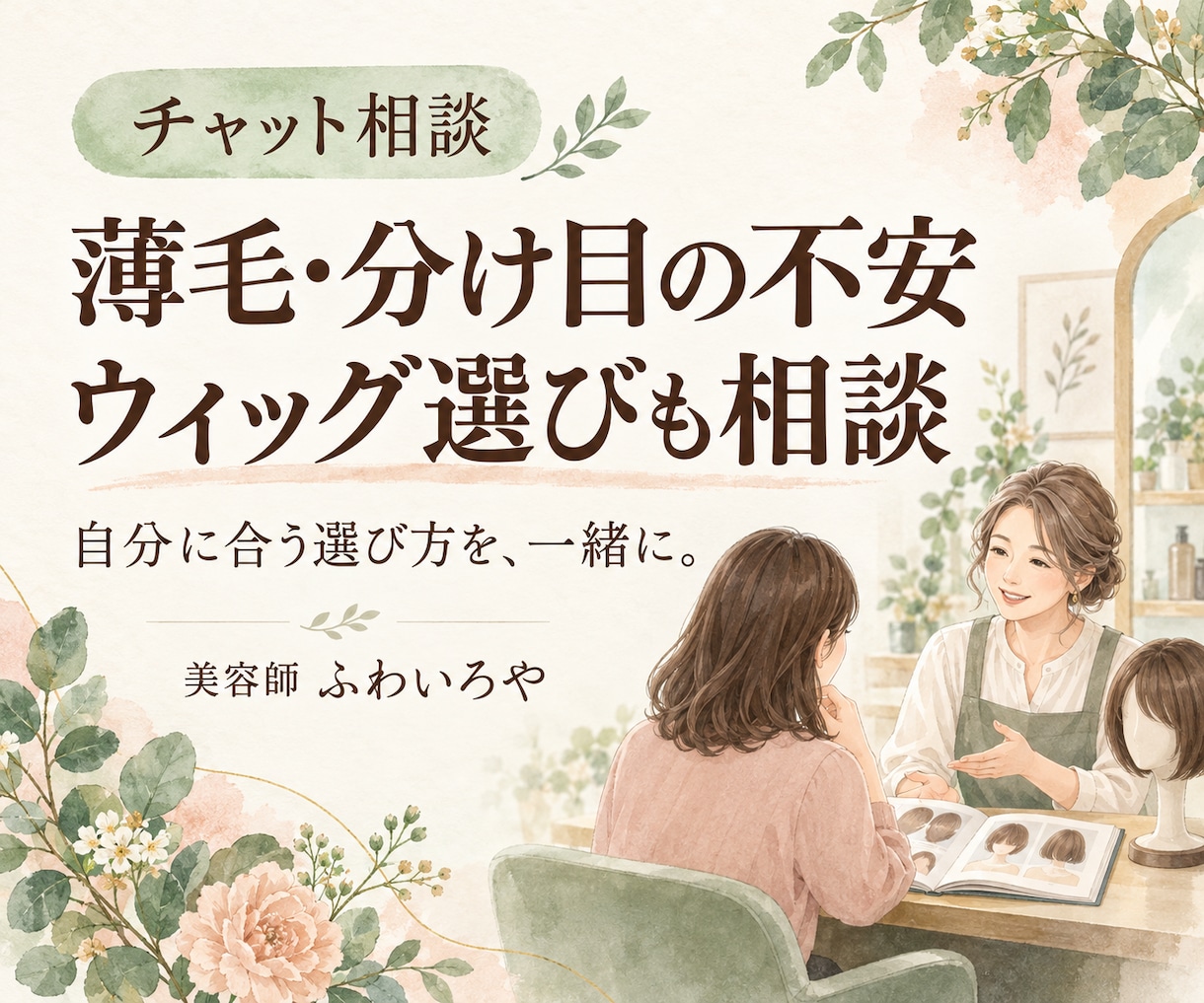 薄毛の不安とウィッグ選びを美容師がお聞きします 購入前の迷いを整理｜回答2回・試着の確認メモ付き イメージ1