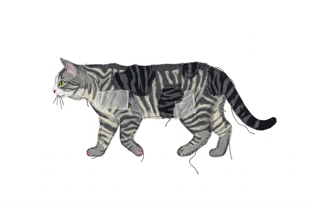 猫・ペットの布コラージュ作品を制作します 写真から布と手縫いでペットアート制作 イメージ9