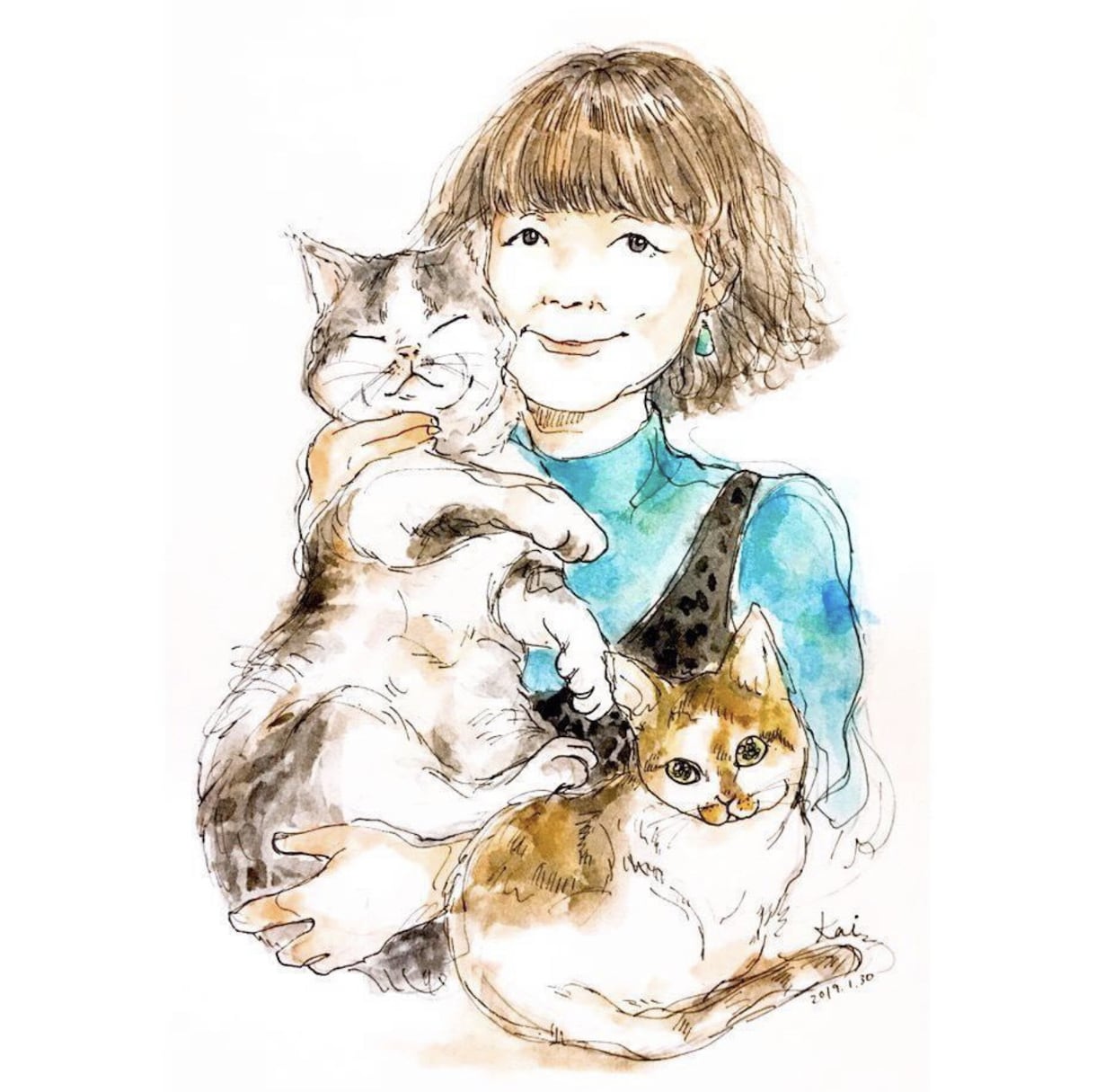 プレゼントにも！おしゃれな水彩の似顔絵描きます ウェルカムボードにもおすすめの手描きの原画サービスです。 イメージ5
