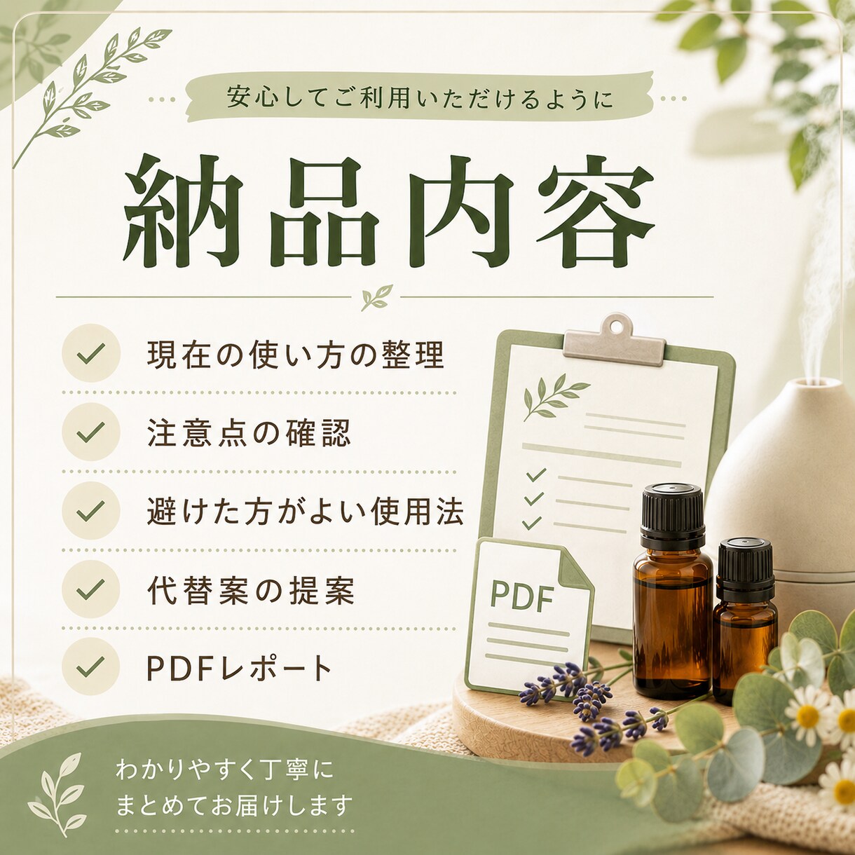 アロマの使い方を安全点検します 家族・ペット同居も配慮しPDFで提案 イメージ3