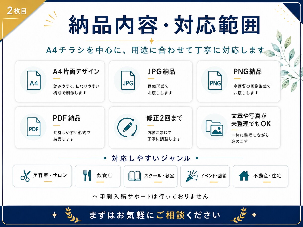 伝わるチラシ・フライヤーを丁寧にデザインします 事業の魅力を整理し、見やすく伝わる形にします イメージ2