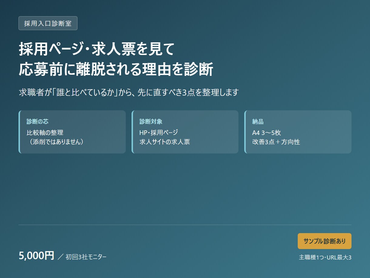 採用ページ・求人票の応募が来ない理由を診断します 求職者目線で、応募前の不安と先に直すべき3点を整理します イメージ2