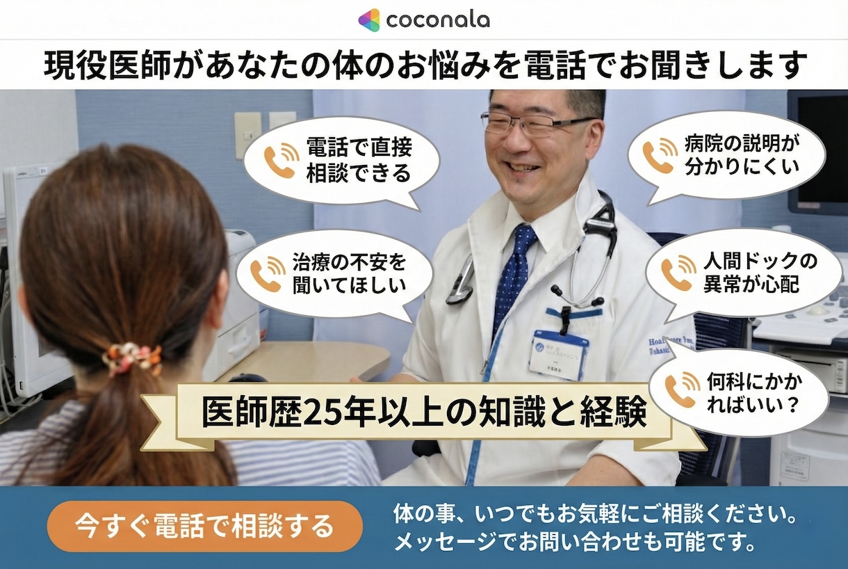現役医師があなたの体のお悩みを電話でお聞きします あなたの体についての不安や疑問についてお聞きします イメージ1