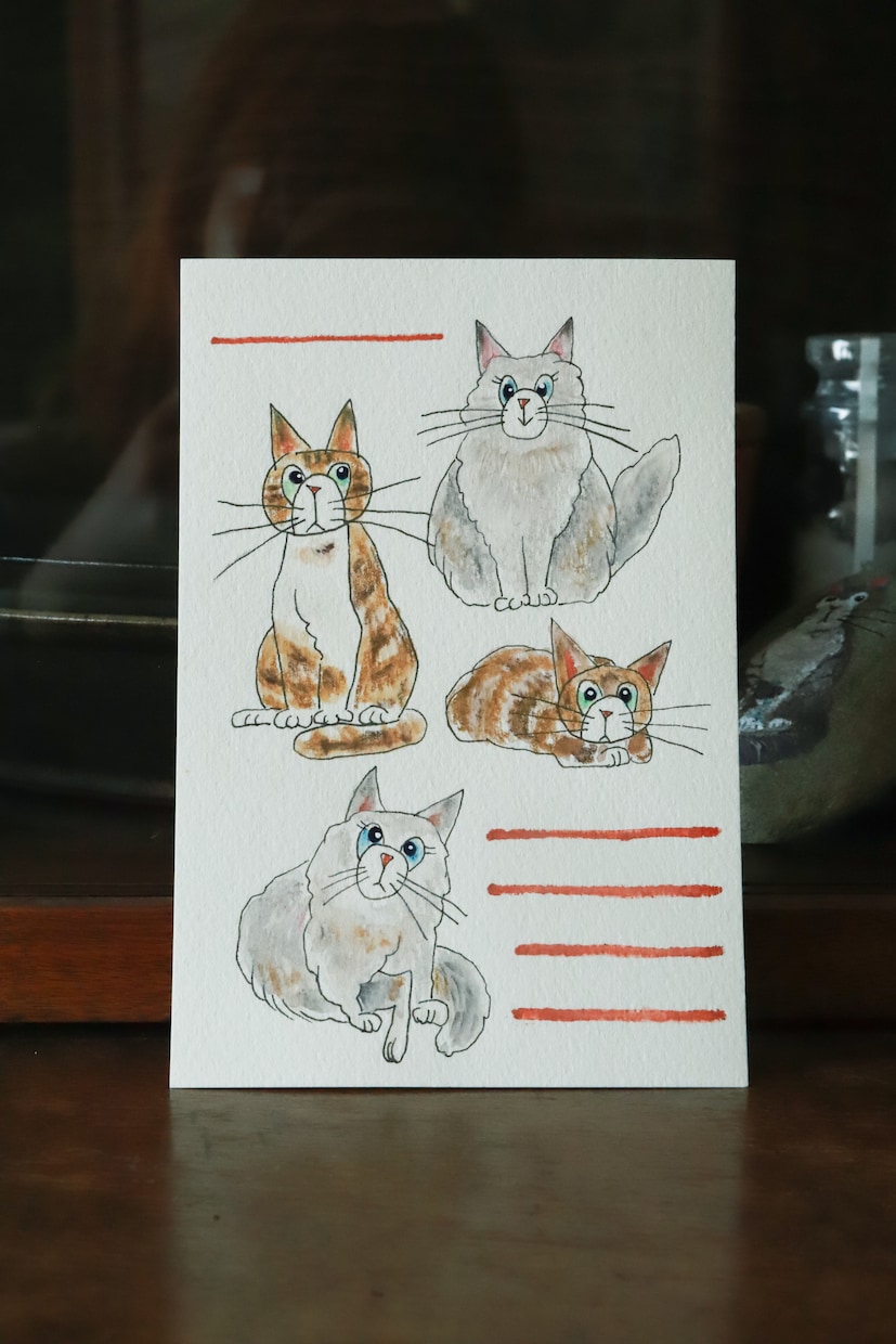 あなたの猫ちゃんをポストカードに描きます 美大卒が描く世界に1枚のポストカードで愛猫を飾ろう イメージ1