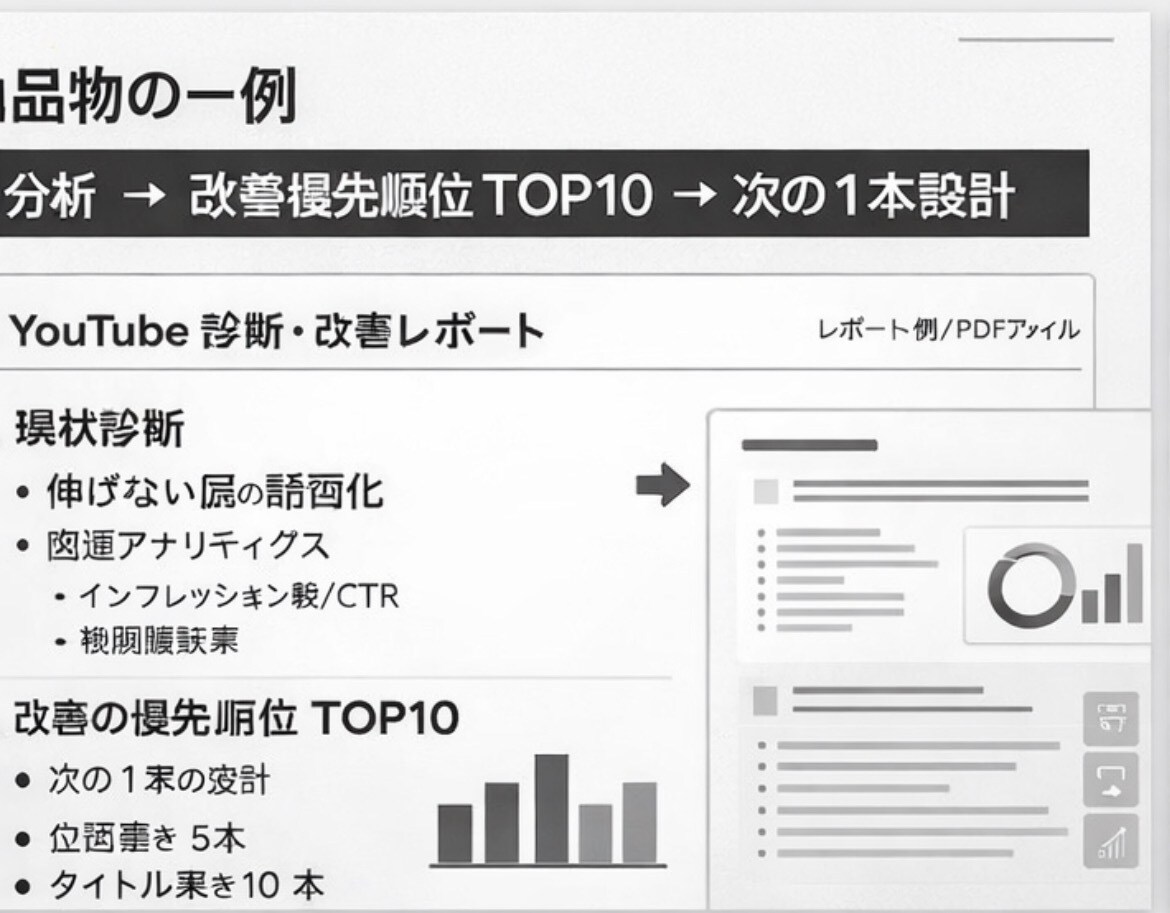 YouTubeを診断し改善の優先順位を提示します 伸びない原因を言語化し次の1本まで設計 イメージ2