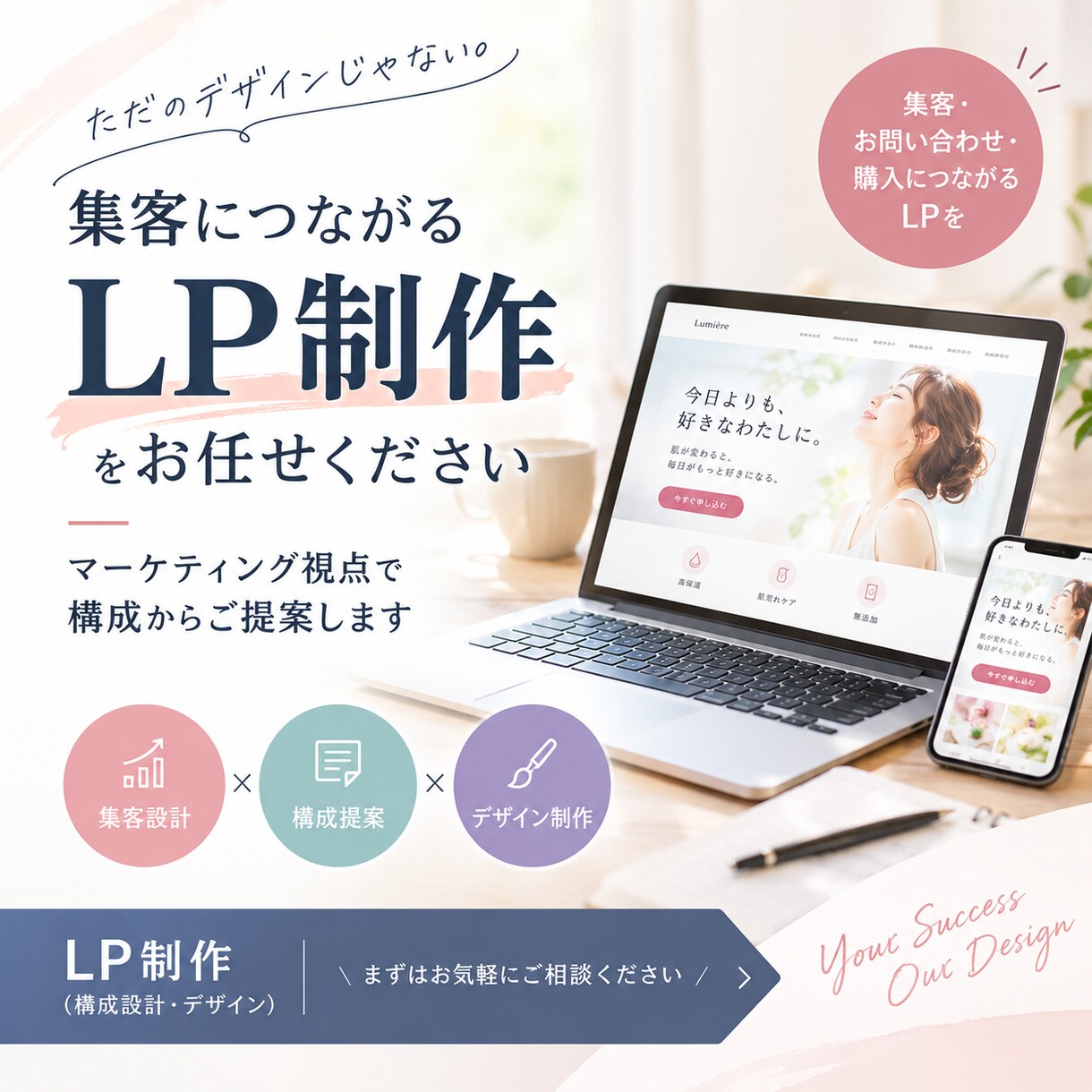 集客につながるLPをマーケティング視点で制作します 広告・ユーザー導線まで考え、目的に合わせたLPをご提案します イメージ1