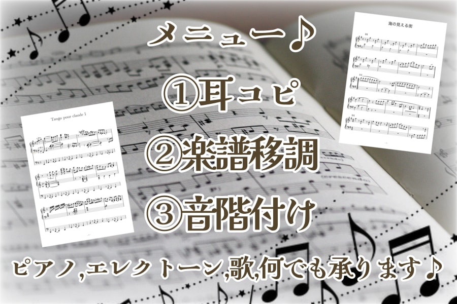 実績20件までの限定価格！楽譜制作承ります 音楽したい！をお手伝い！耳コピはレベル変更も可♪ イメージ2