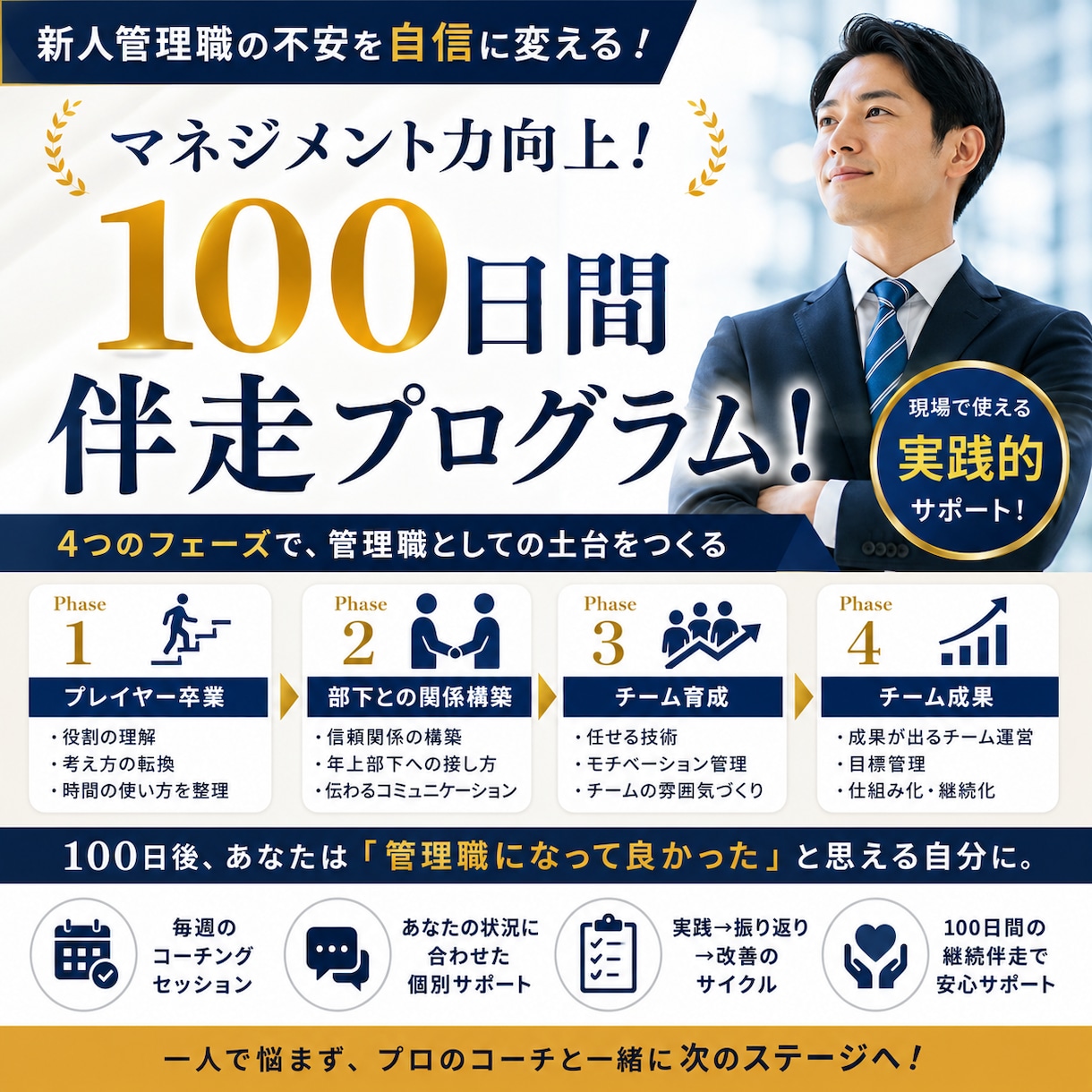 100日間伴走！あなたのマネジメント力を向上します 管理職10年のコーチが伴走！新人管理職のための特別プログラム イメージ1