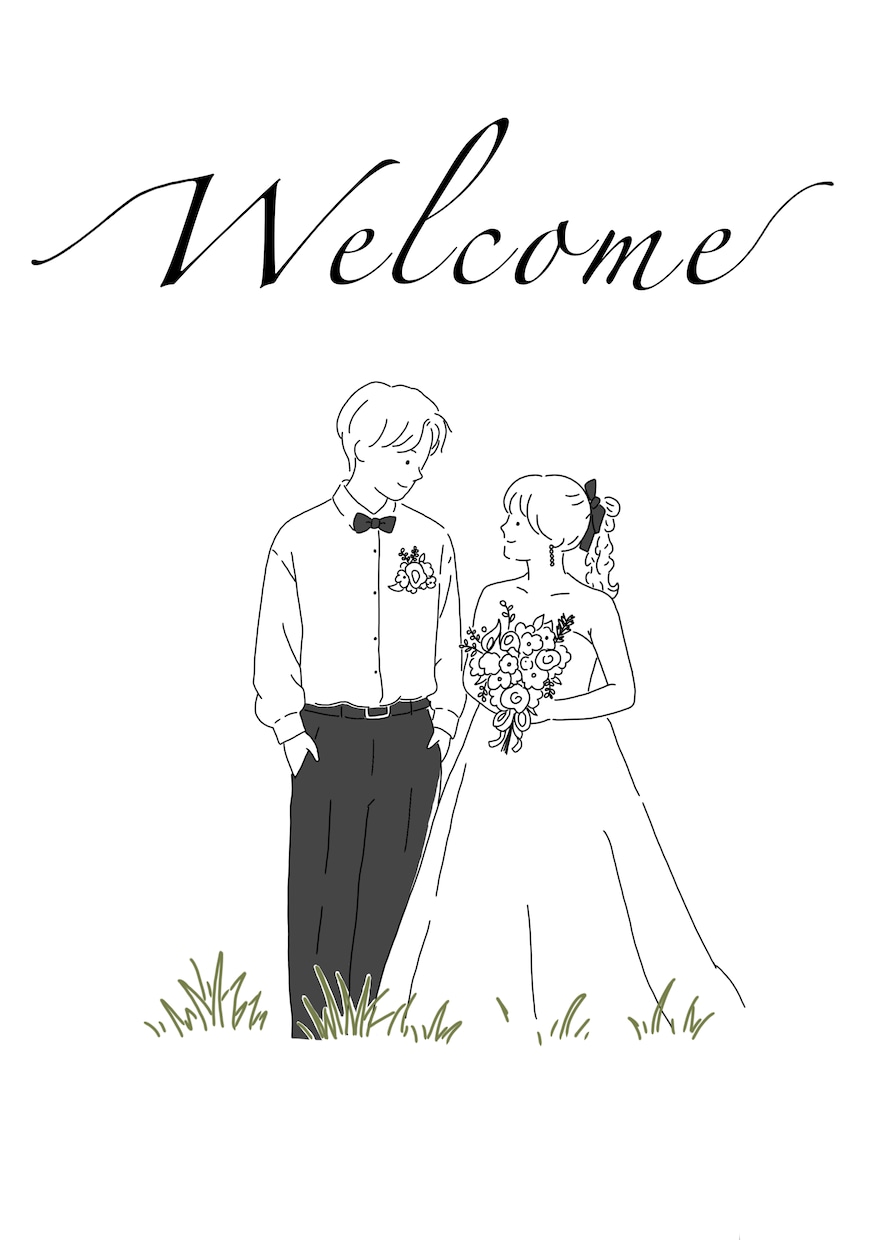 結婚式、ウェルカムボードのイラスト描きます 新郎新婦のご本人に似せた可愛らしいイラストを描きます。 イメージ4