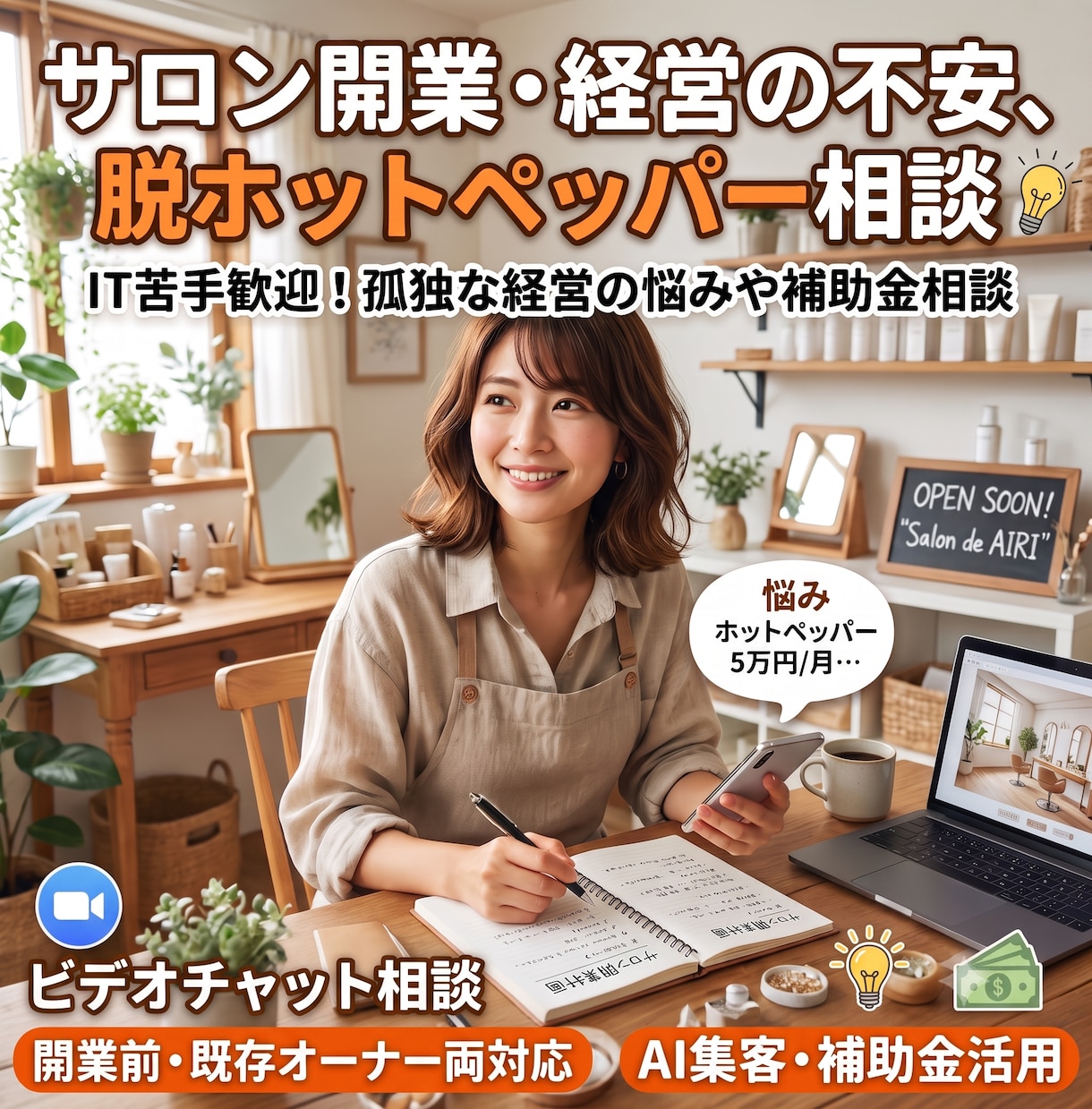 サロン開業の不安、ホットペッパーの悩み聞きます IT苦手歓迎！孤独な経営の悩みや脱ホットペッパー・補助金相談 イメージ1