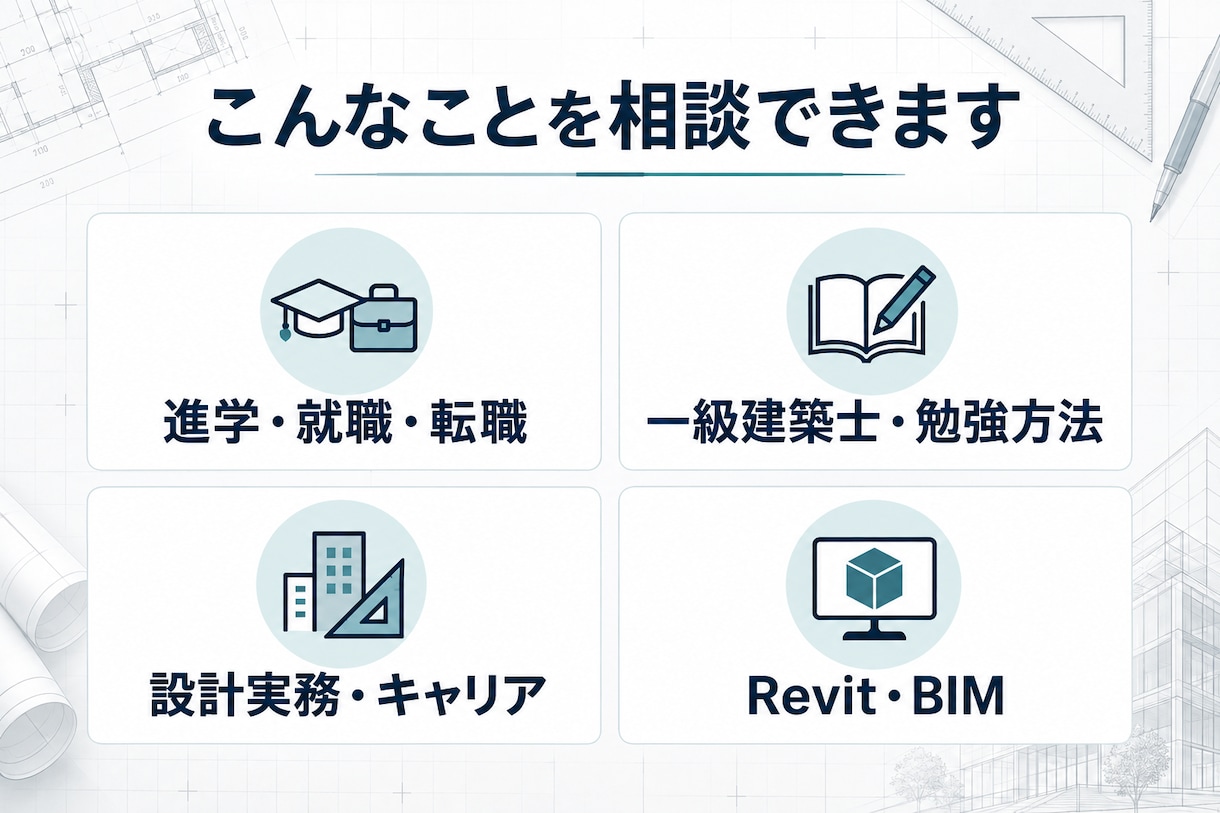 建築の進路や仕事の悩みに一級建築士が答えます 学生から社会人まで建築の疑問や悩みを相談できます イメージ1