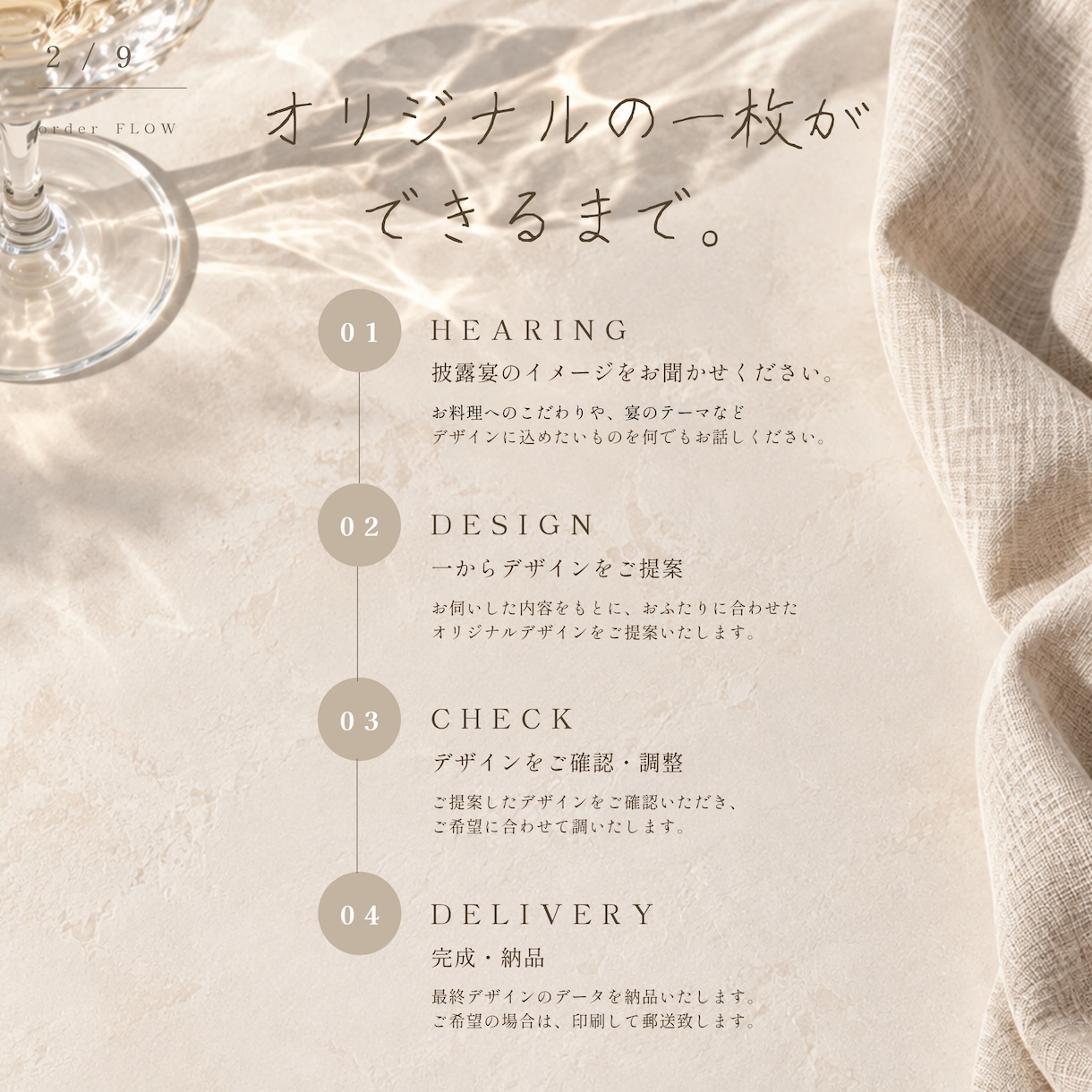 フルオーダーで結婚式のメニュー表を作成します ふたりらしい彩りと、食事を楽しむ心配りを一枚に＊ イメージ2