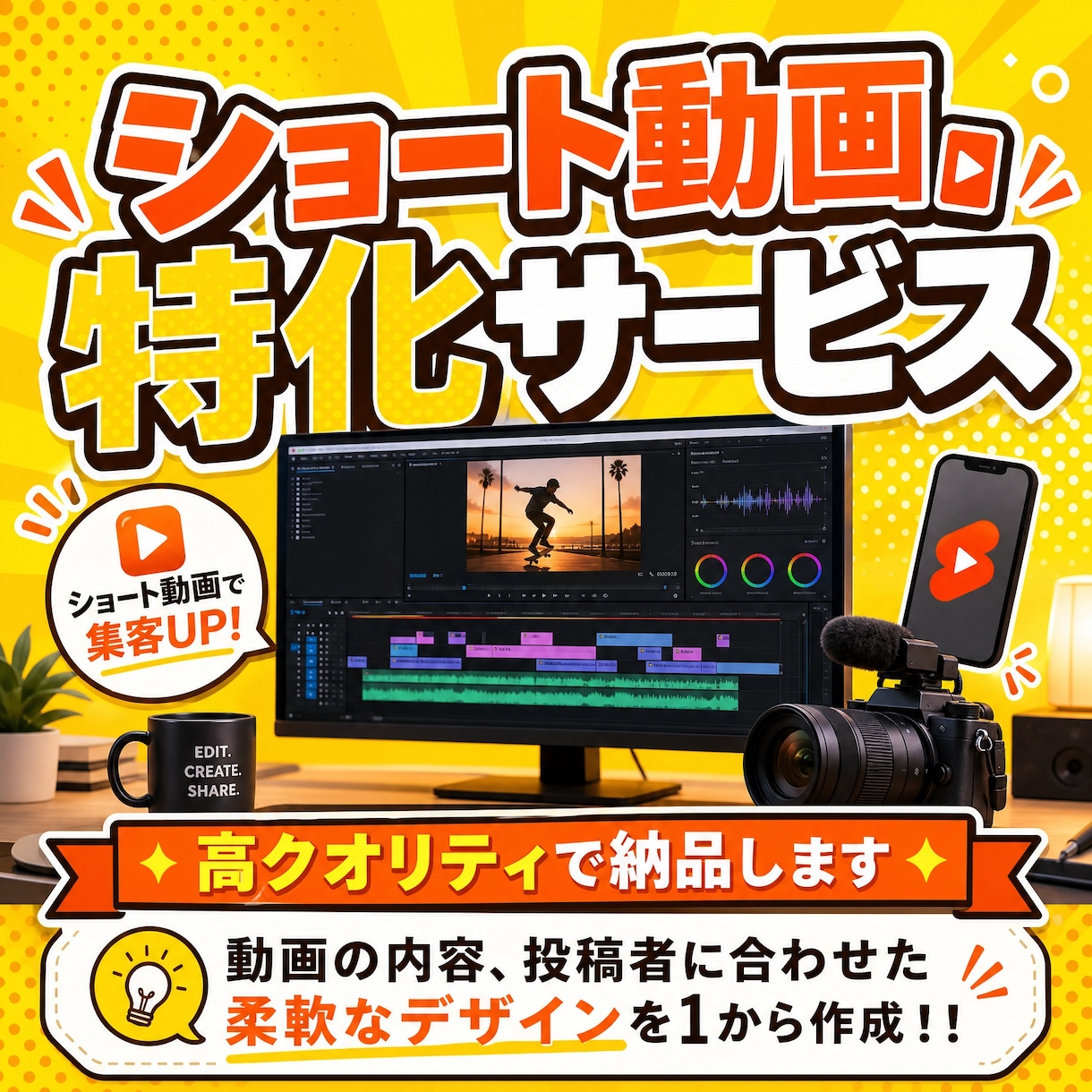 ショート動画特化サービス。高クオリティで納品します 動画の内容、投稿者に合わせた柔軟なデザインを1から作成！！ イメージ1