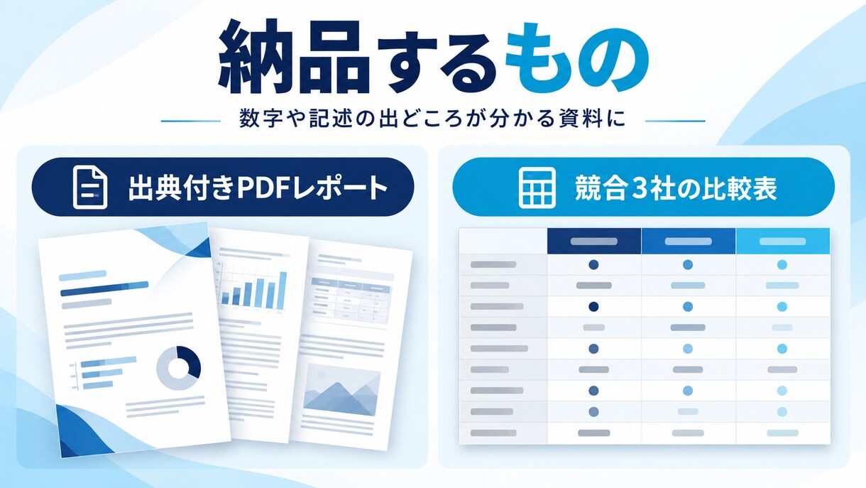公開情報から市場と競合を調査します 競合3社の比較表と、出典付きの市場調査レポートを納品 イメージ3