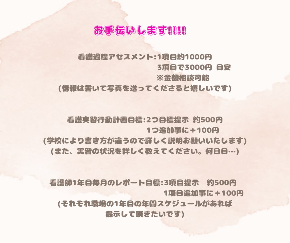 看護学生さん、1年目の皆さんお手伝いします 日々の行動計画、目標、1年目の毎月のレポートの目標をお手伝い イメージ2