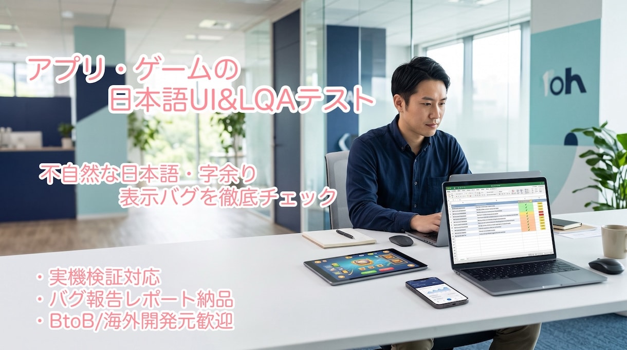 アプリ・ゲームの日本語UIとLQAテスト代行します 海外製アプリ・ゲームの違和感解消！表示バグや訳語を徹底検証 イメージ1