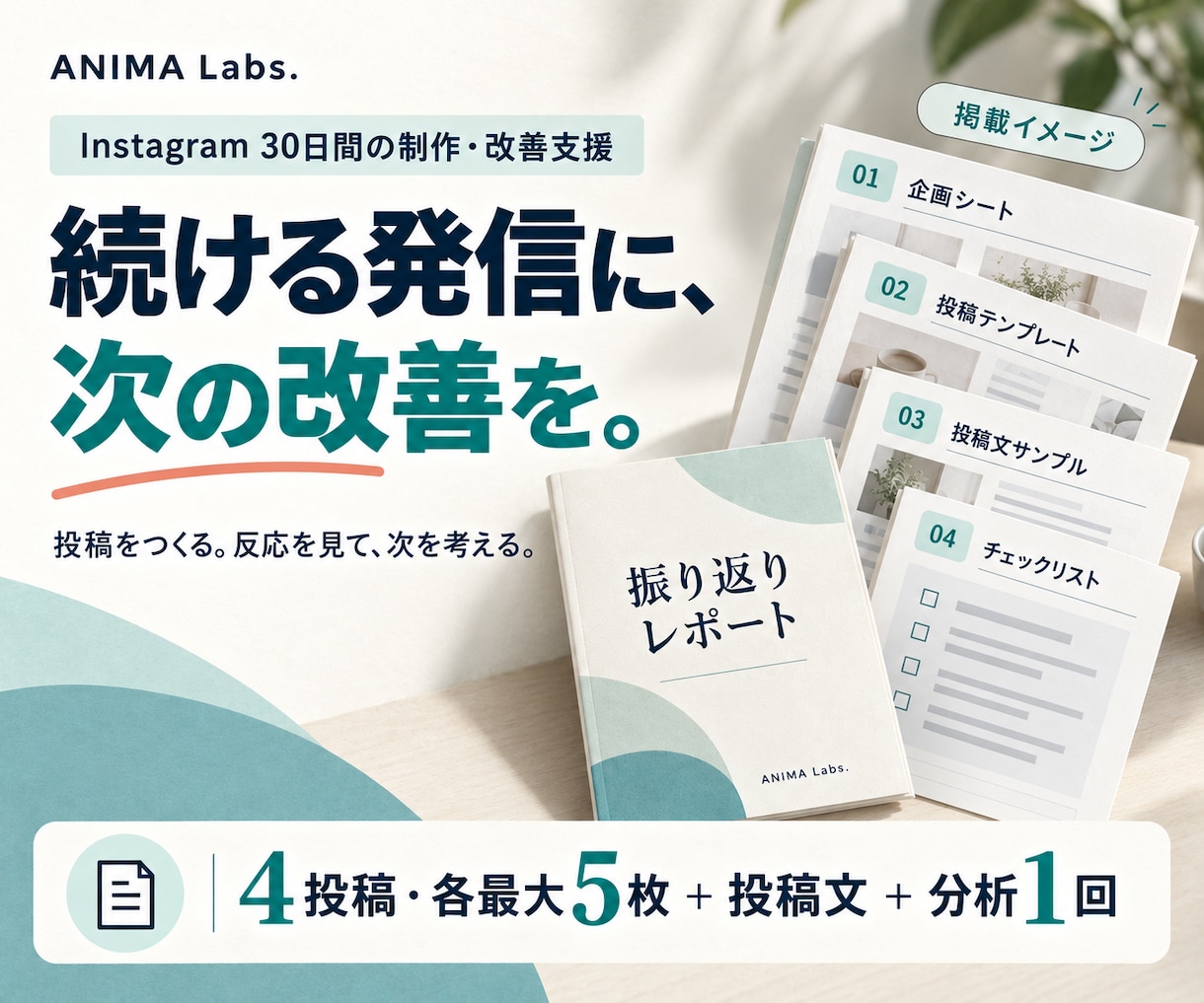 インスタの投稿制作と改善を30日間支援します 4投稿・各最大5枚＋投稿文＋分析1回をまとめて イメージ1