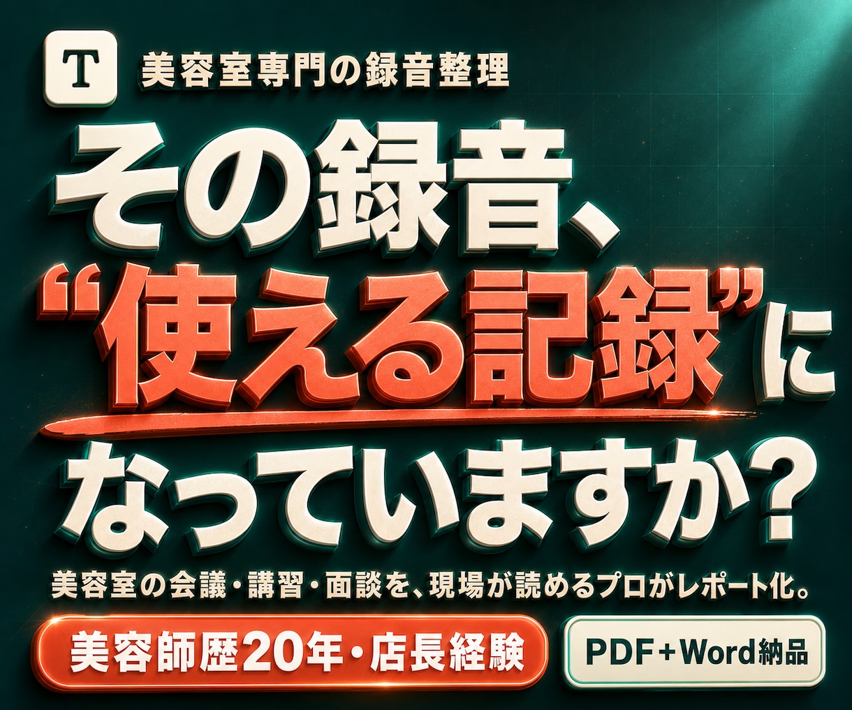 美容師歴20年店長経験者が録音をレポートに整えます 議事録・面談記録・講習メモに。専門用語もそのまま整理できます イメージ1