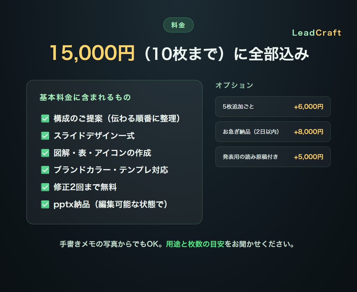 提案書・営業資料をパワポで構成から作成します 箇条書きのメモだけでOK。伝わる順に組み直してpptx納品 イメージ2