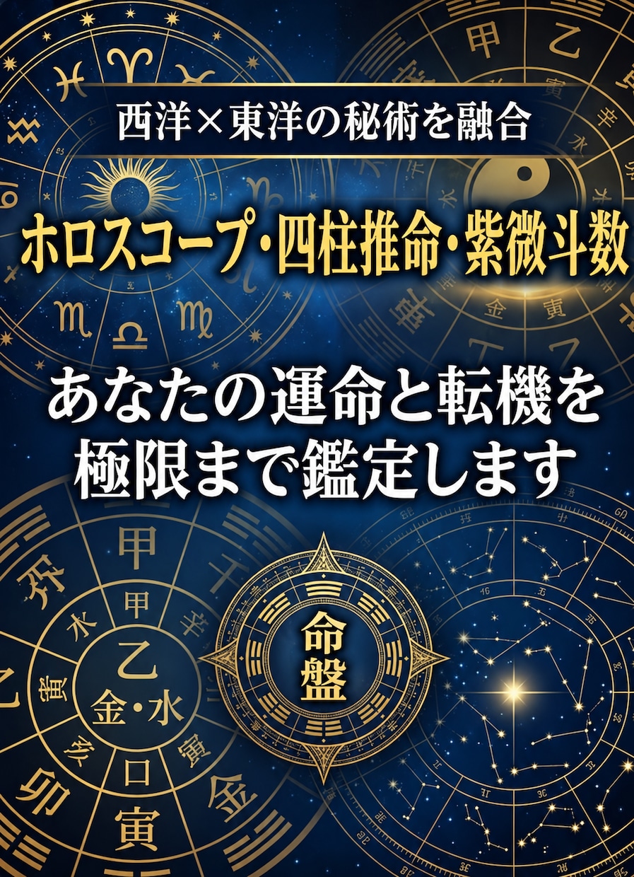 東洋×西洋の秘術を融合！命盤で運命を極限鑑定します ホロスコープ・四柱推命・紫微斗数であなたの人生と転機を解読！ イメージ1