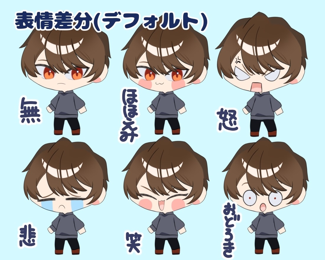かわいいミニキャライラスト描きます 表情差分6種！感情が伝えやすいミニキャラ立ち絵 イメージ2