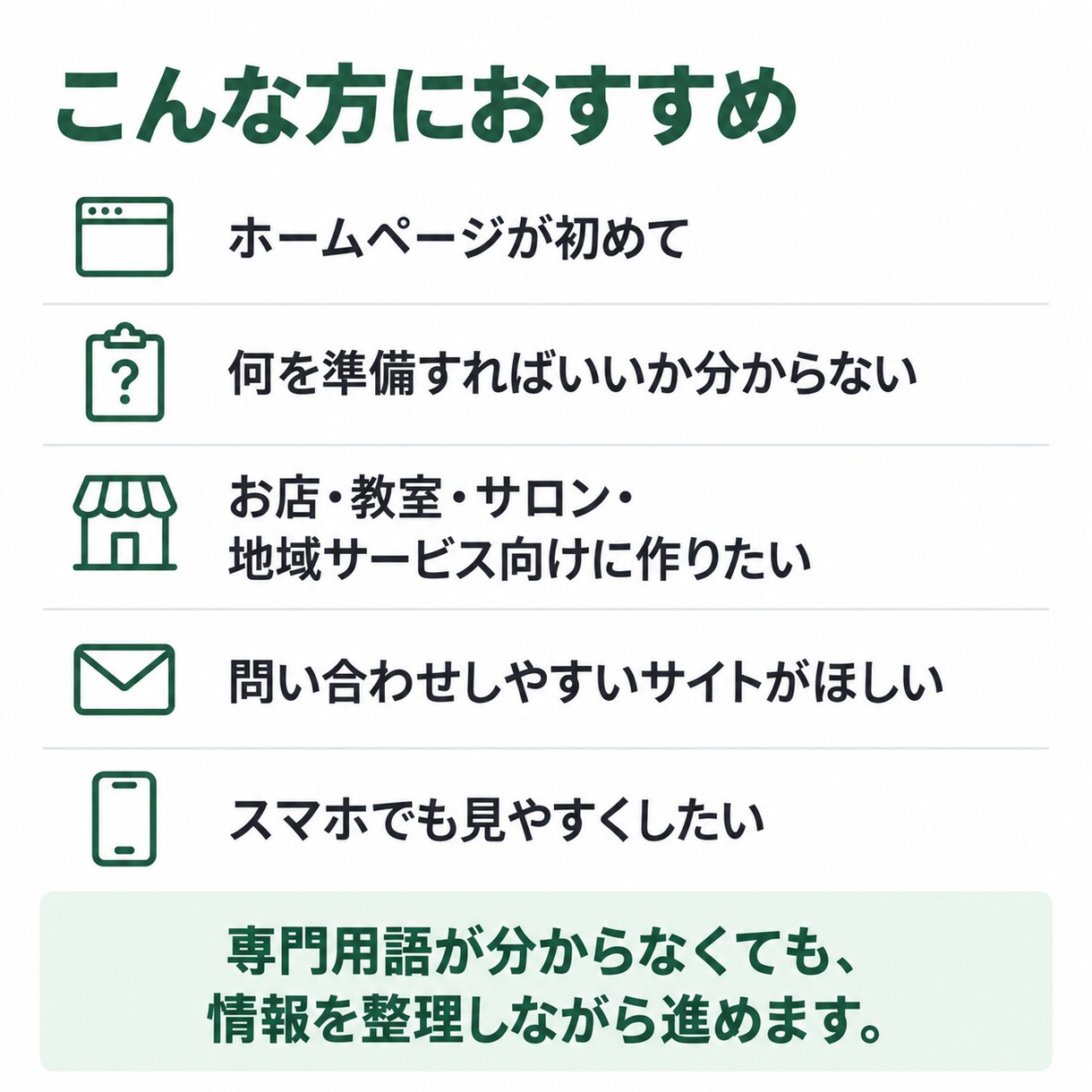 地域のお店・事業向けホームページを制作します ホームページが初めての方も！構成・文章整理から公開まで対応 イメージ3