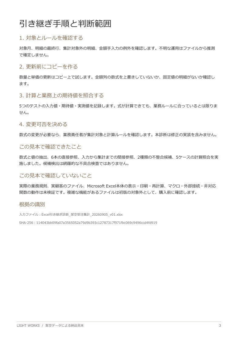 前任者のExcelを読み解き引き継ぎ資料を作ります セルの根拠・変更影響・確認テストをセットで イメージ3