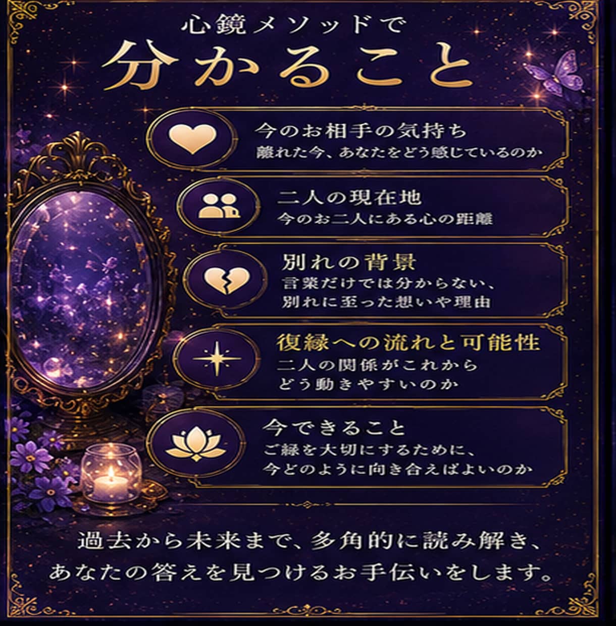 復縁鑑定｜あの人の気持ちとご縁の行方を読み解きます 途切れたご縁の今を、静かに映し出します イメージ3