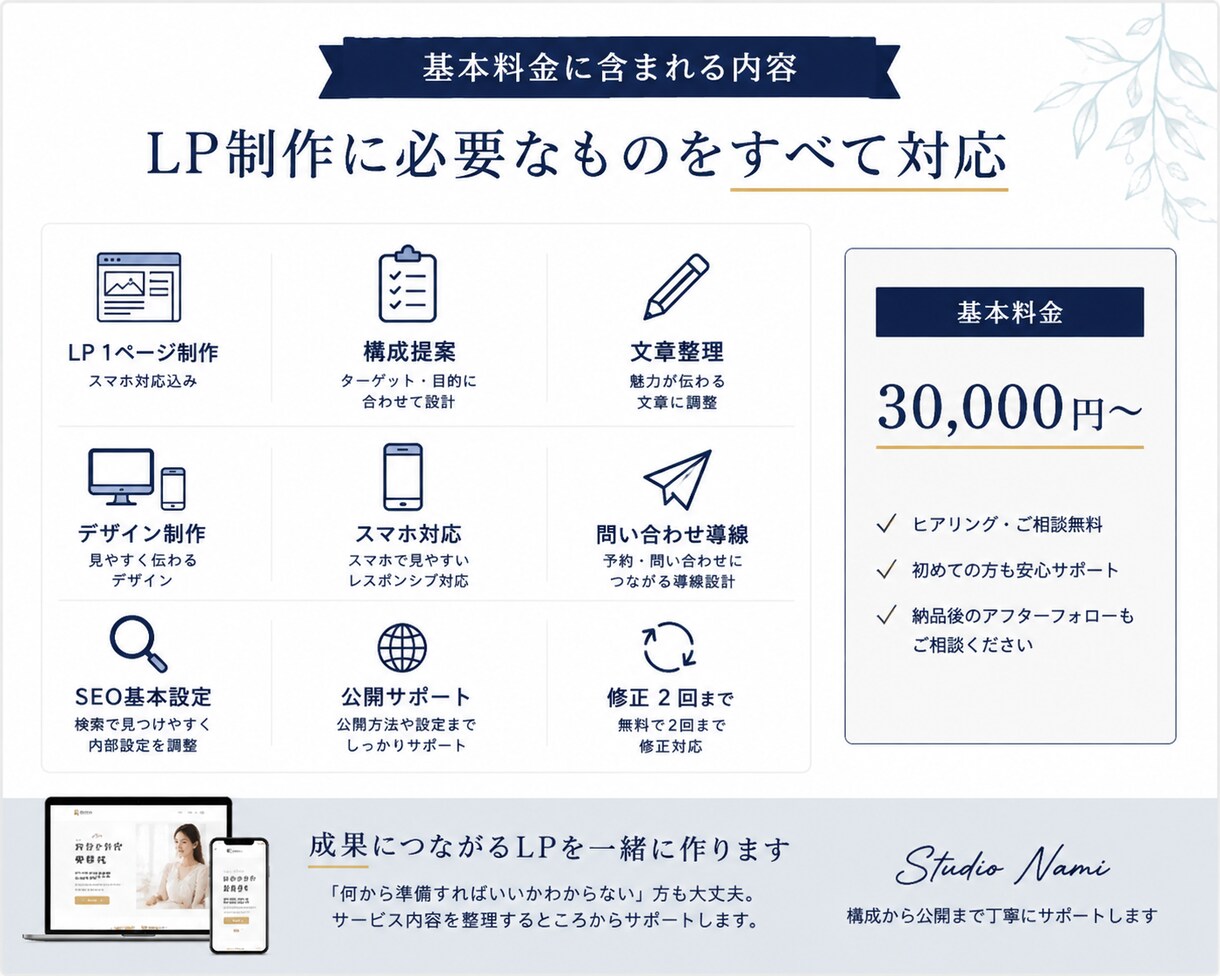 予約・問い合わせにつながるLPを制作しますます 個人事業主・店舗向け｜構成から公開まで対応 イメージ3