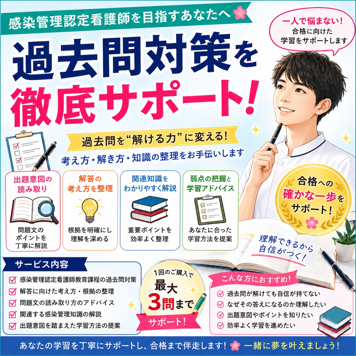 感染管理認定看護師試験の過去問解説・対策支援します 過去問から出題意図を解読！合格に向けた学習をサポートします！ イメージ1