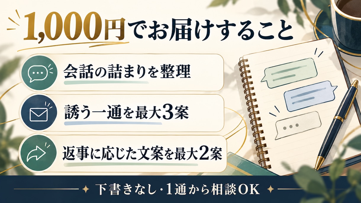 気になる女性の誘い方を男同士で考えます 会話の詰まりを整理し、自然な誘い文と返し方を提案 イメージ3